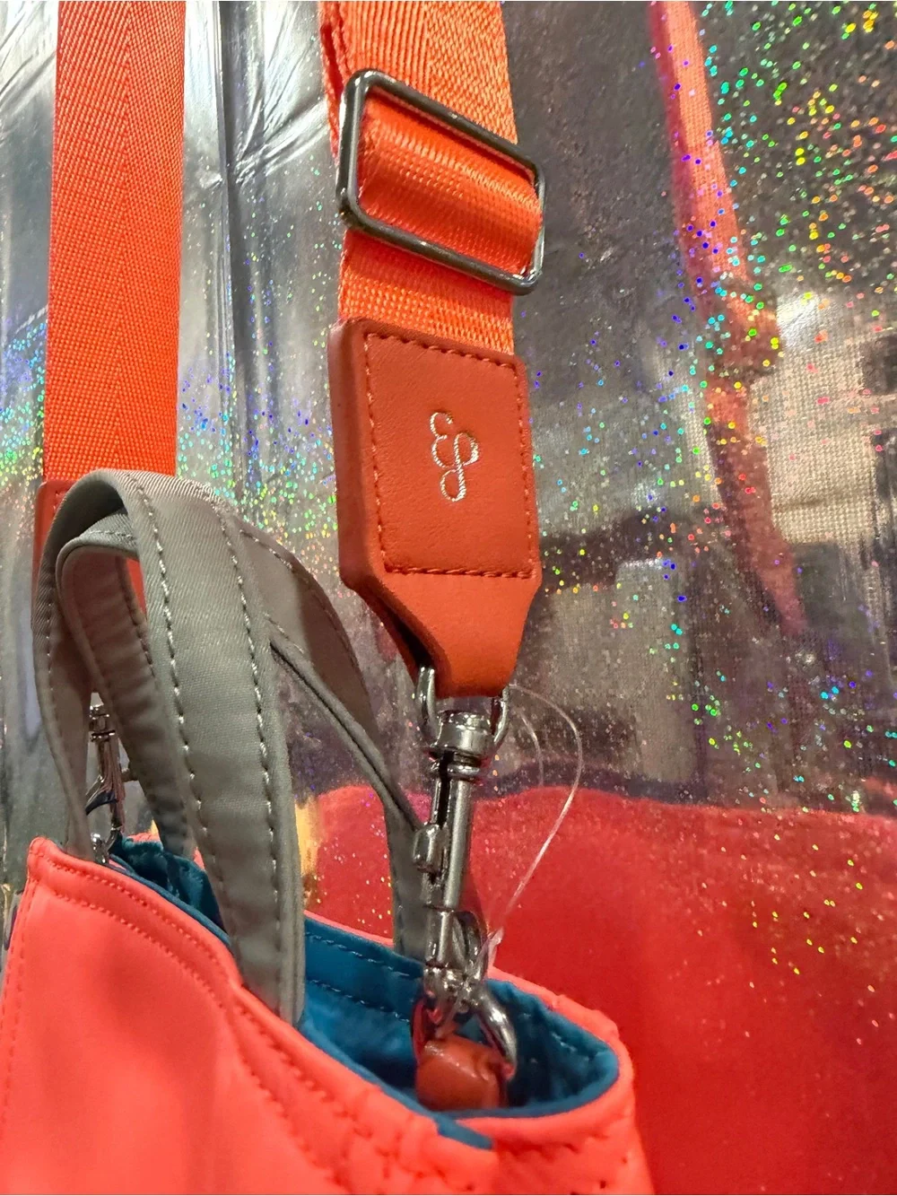 Edie Parker Neon Coral Mini Tote Crossbody Bag Orange Blue Nylon